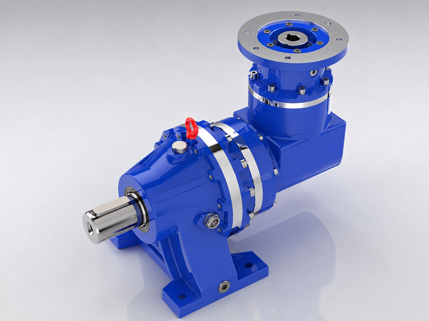 Planetary gearbox rear view showing input shaft and mounting flange
